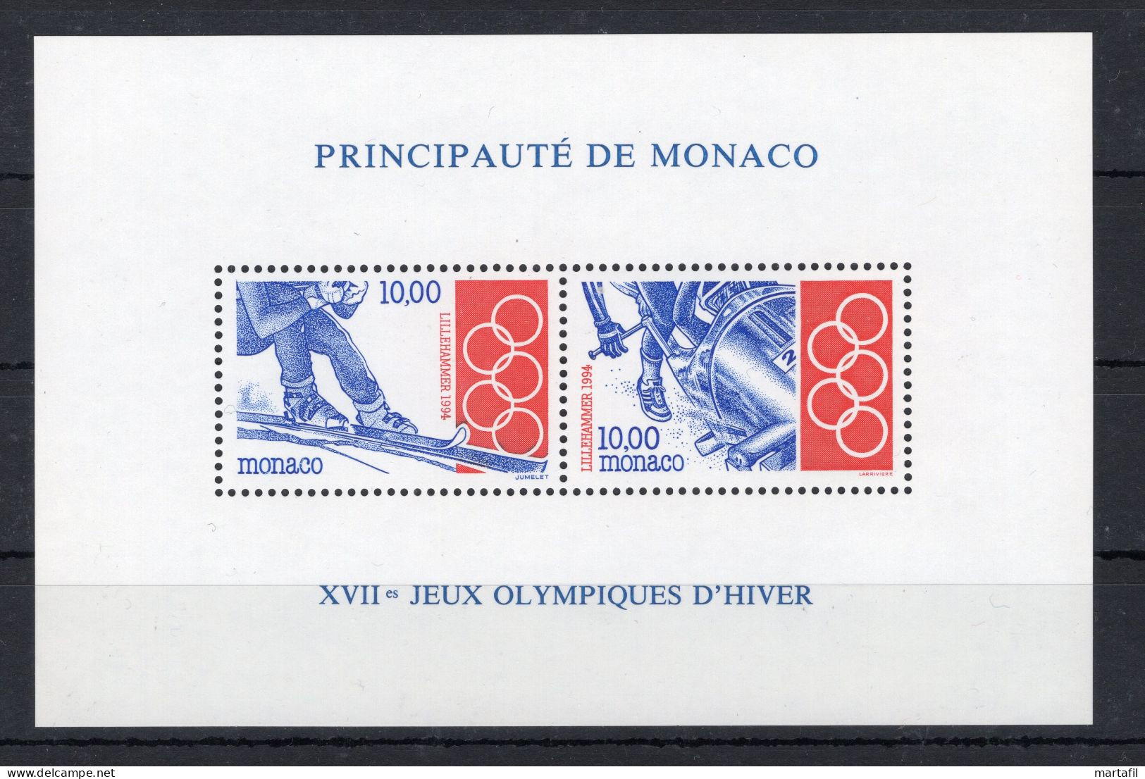 1994 MONACO BF 61 MNH ** Giochi Olimpici Invernali, Lillehammer '94 - Blocks & Sheetlets