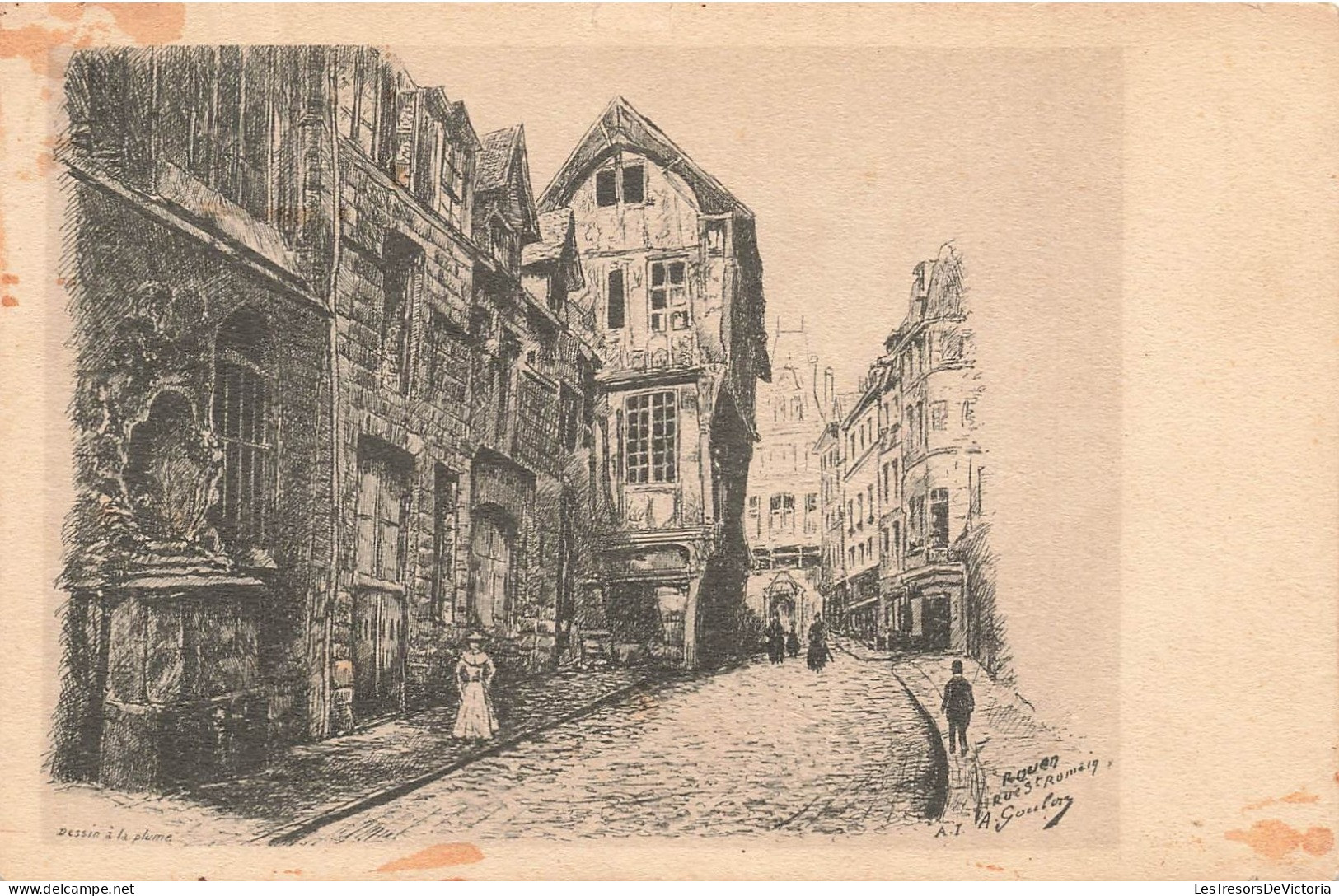 FRANCE - Reproduction D'un Dessin à La Plume Des Vieilles Maisons De La Rue Saint-Romain - Carte Postale Ancienne - Rouen