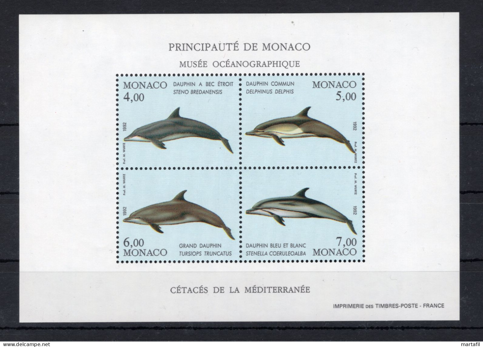 1992 MONACO BF 54 MNH ** Protezione Dell'ambiente Marino, Cetacei Del Mediterraneo - Blocks & Sheetlets