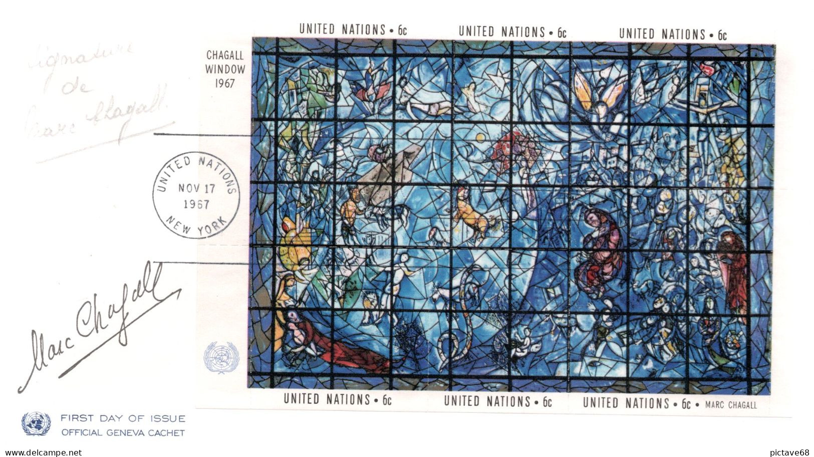 ONU /  SIEGE DE NEW-YORK - FDC DU BF N° 4 FEUILLET DE MARC CHAGALL  AVEC AUTOGRAPHE DE CELUI-CI 1957 - VN