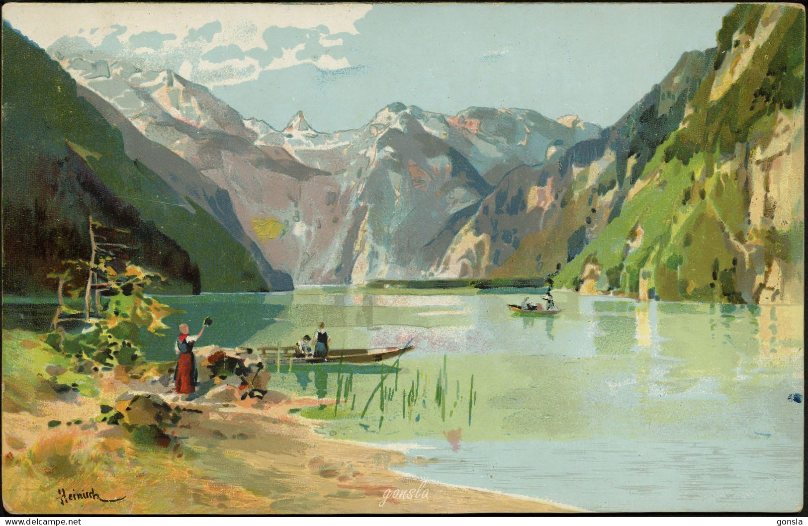 HEINISCH 1910 "Paysage Lac Alpin" - Pittura & Quadri