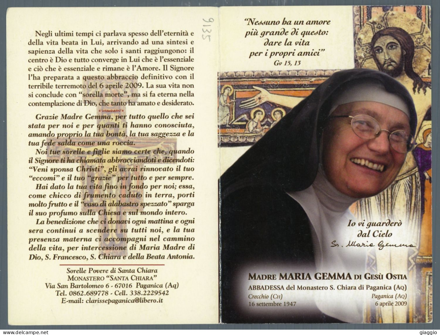 °°° Santino N. 9135 - Madre Maria Gemma - Paganica °°° - Religión & Esoterismo