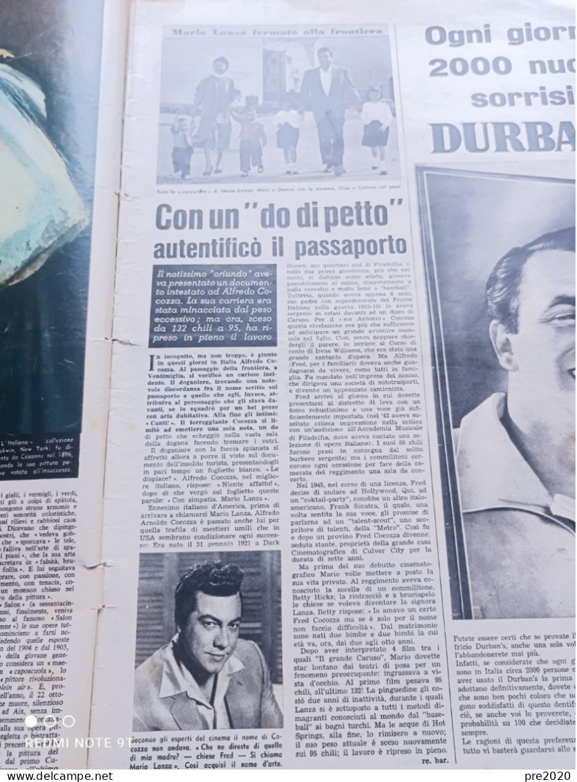TRIBUNA ILLUSTRATA 1956 MARIO LANZA TENORE VALSESIA MONTERANO - Sonstige & Ohne Zuordnung