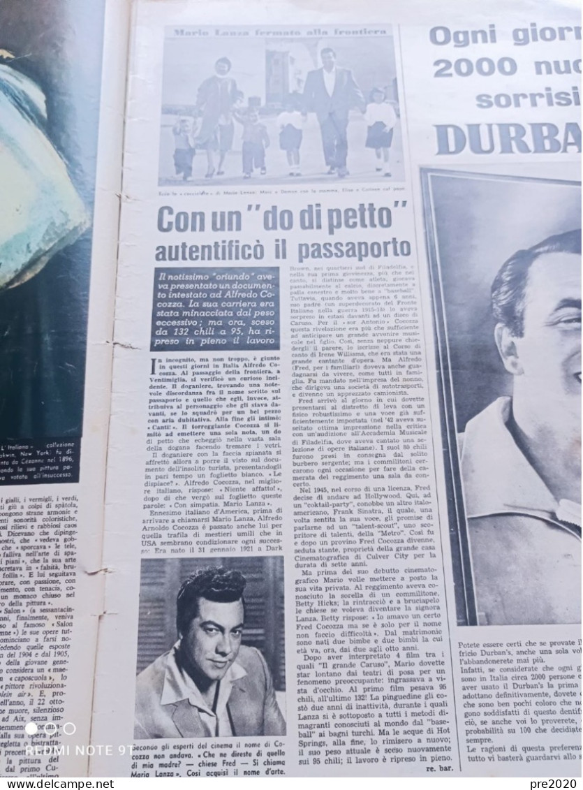 TRIBUNA ILLUSTRATA 1956 MARIO LANZA TENORE VALSESIA MONTERANO - Otros & Sin Clasificación