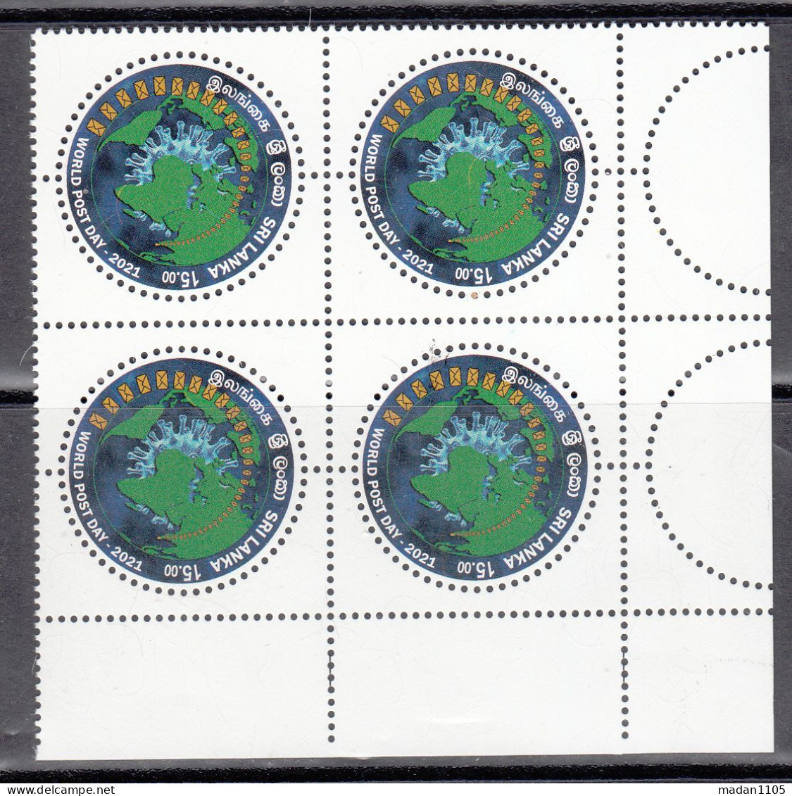 SRI LANKA, 2021, World Post Day, Block Of 4,  MNH, (**) - Sri Lanka (Ceylan) (1948-...)