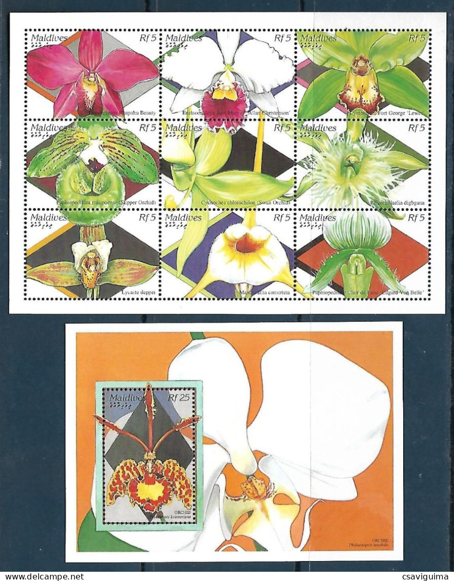 Maldives - 1995 - Orchids - Yv 2076/84 + Bf 335 - Orchidee