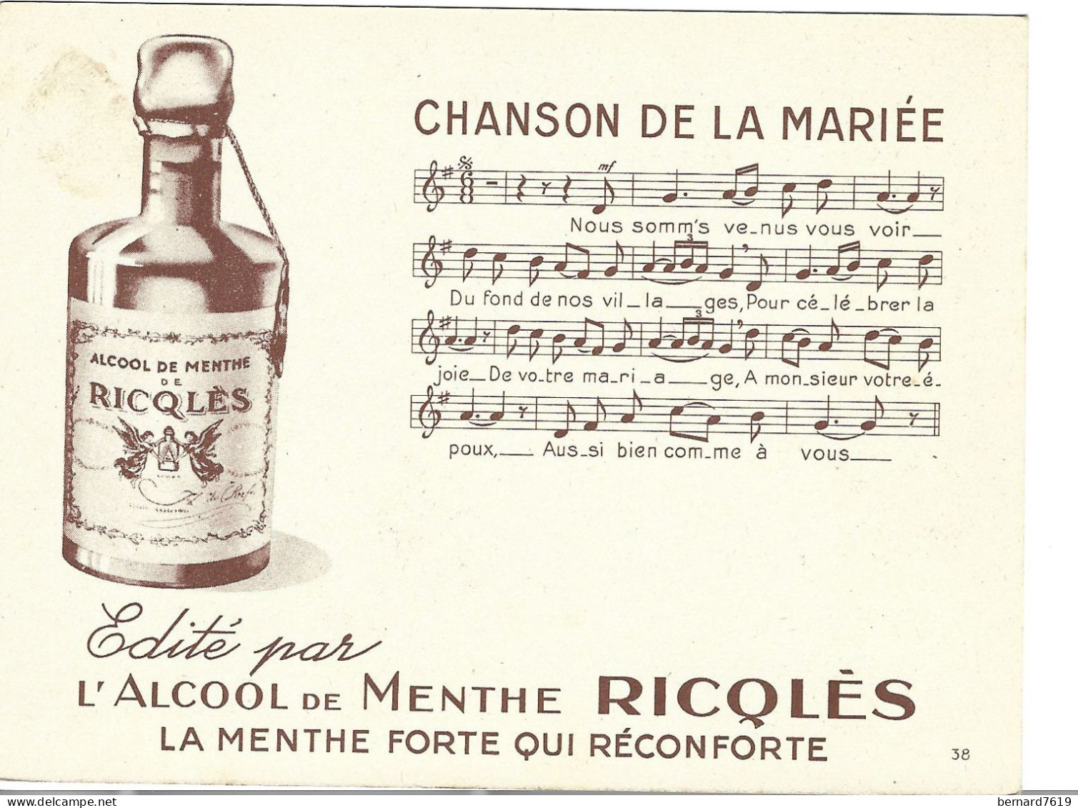 Chromo Image  -  L'alcool De Menthe Ricqles - Chanson-  D'apres H Gerbault - La Chanson De La Mariee - Sonstige & Ohne Zuordnung