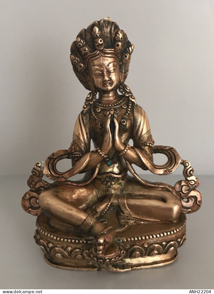 Magnifique Statuette De Bodhissatva Guan Yin En Position De Añjali-mudrã. Tibet - Népal, 1ère Moitié 20ème Siècle - Art Asiatique
