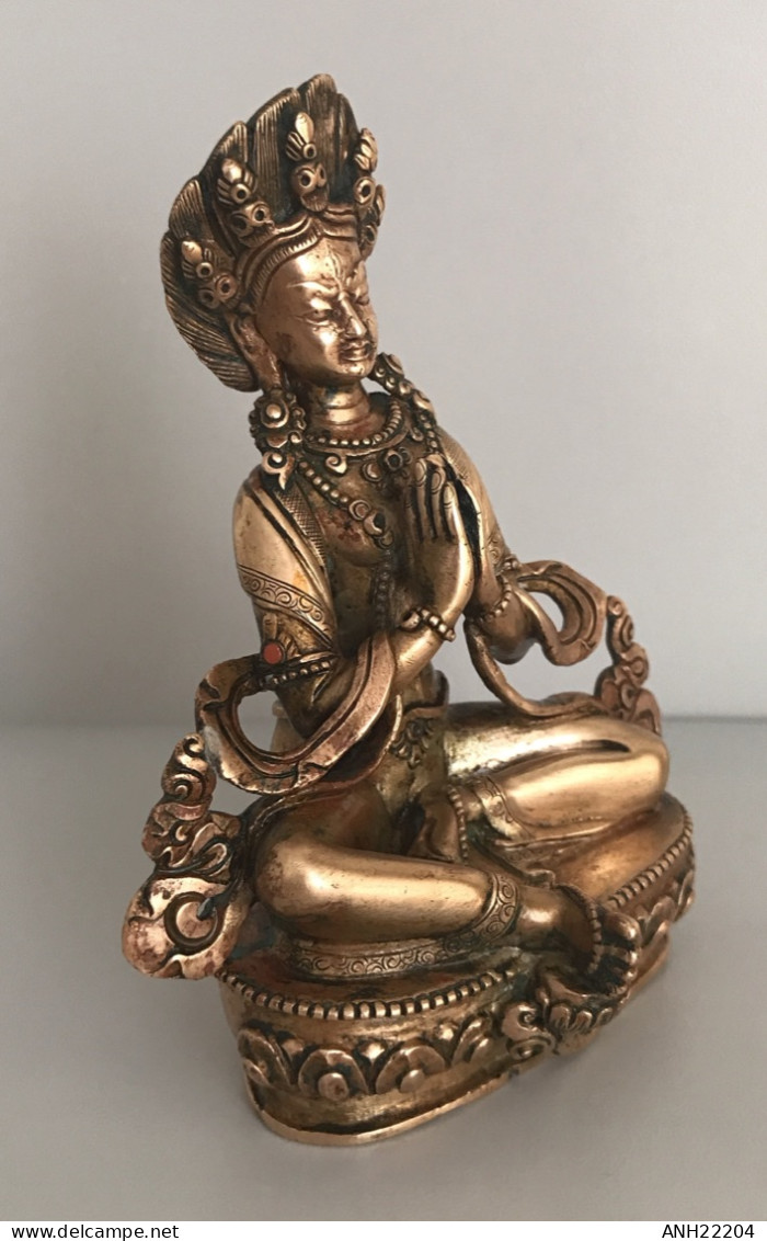 Magnifique Statuette De Bodhissatva Guan Yin En Position De Añjali-mudrã. Tibet - Népal, 1ère Moitié 20ème Siècle - Asiatische Kunst
