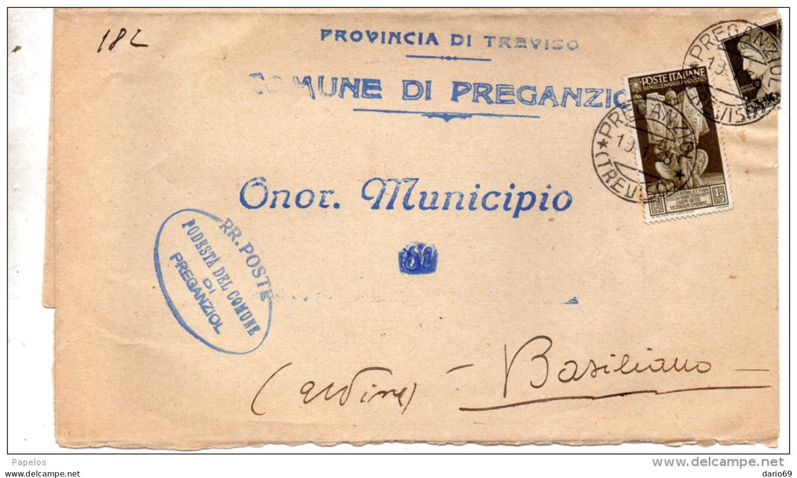 1938  LETTERA    CON ANNULLO PREGANZIOL TREVISO - Storia Postale