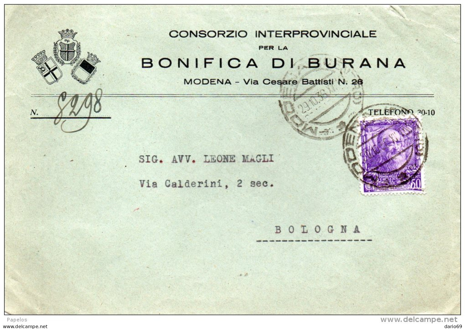 1938  LETTERA    CON ANNULLO MODENA - Storia Postale