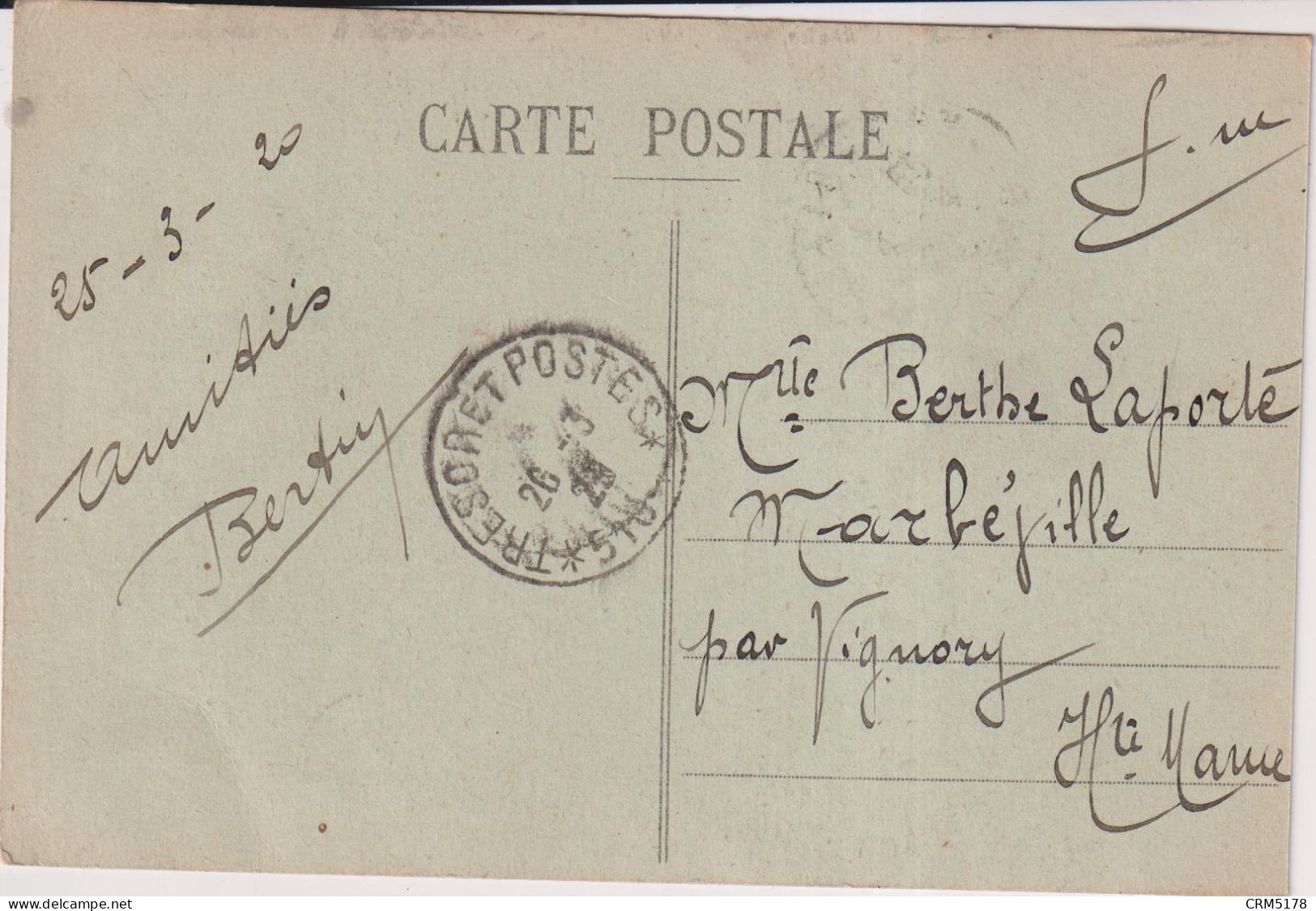 POSTE MILITAIRE-CP.SALONIQUE EN FRANCHISE MILITAIRE-CAD TRESOR ET POSTES 510-26/3/1920 - Cartas & Documentos