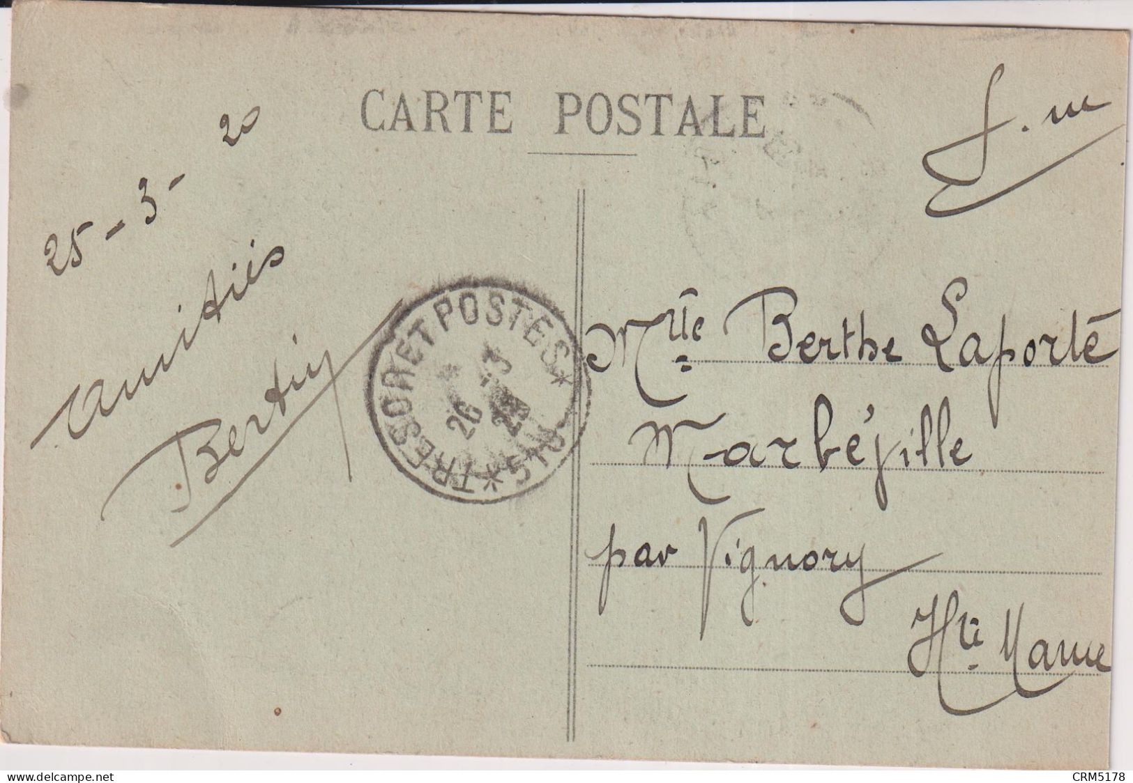 POSTE MILITAIRE-CP.SALONIQUE EN FRANCHISE MILITAIRE-CAD TRESOR ET POSTES 510-26/3/1920 - Storia Postale