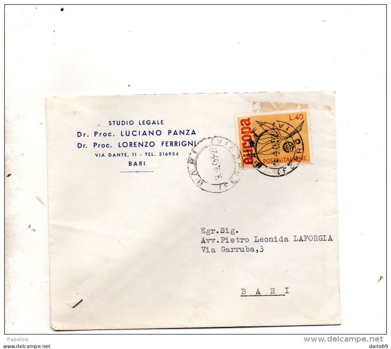 1965   LETTERA   CON ANNULLO BARI - 1961-70: Storia Postale