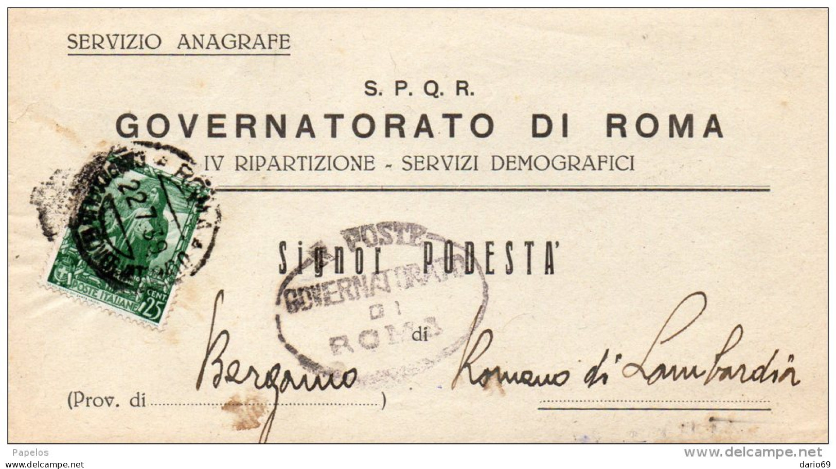 1939  LETTERA   CON ANNULLO ROMA - Storia Postale