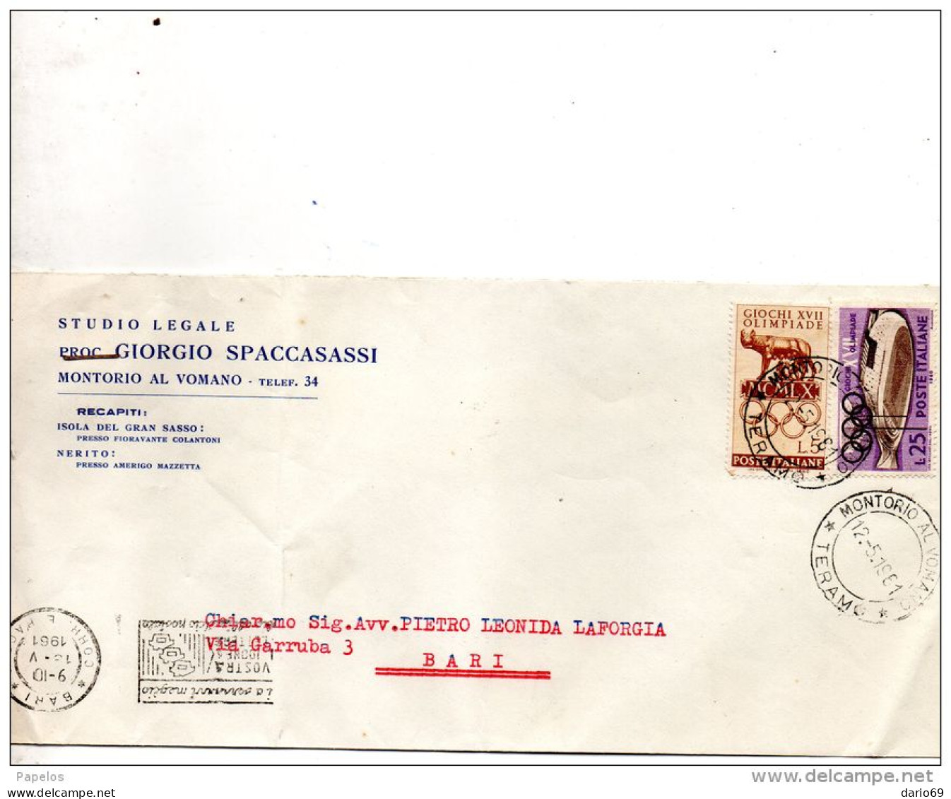 1961 LETTERA INTESTATA CON ANNULLO MONTORIO AL VOMANO TERAMO   + TARGHETTA - 1961-70: Poststempel