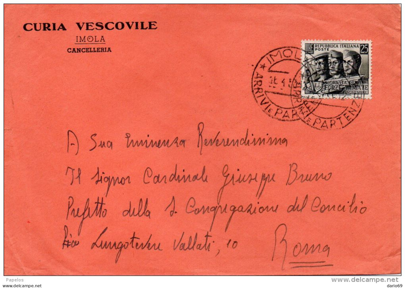 LETTERA   INTESTATA CURIA VESCOVILE  CON ANNULLO IMOLA - 1946-60: Poststempel