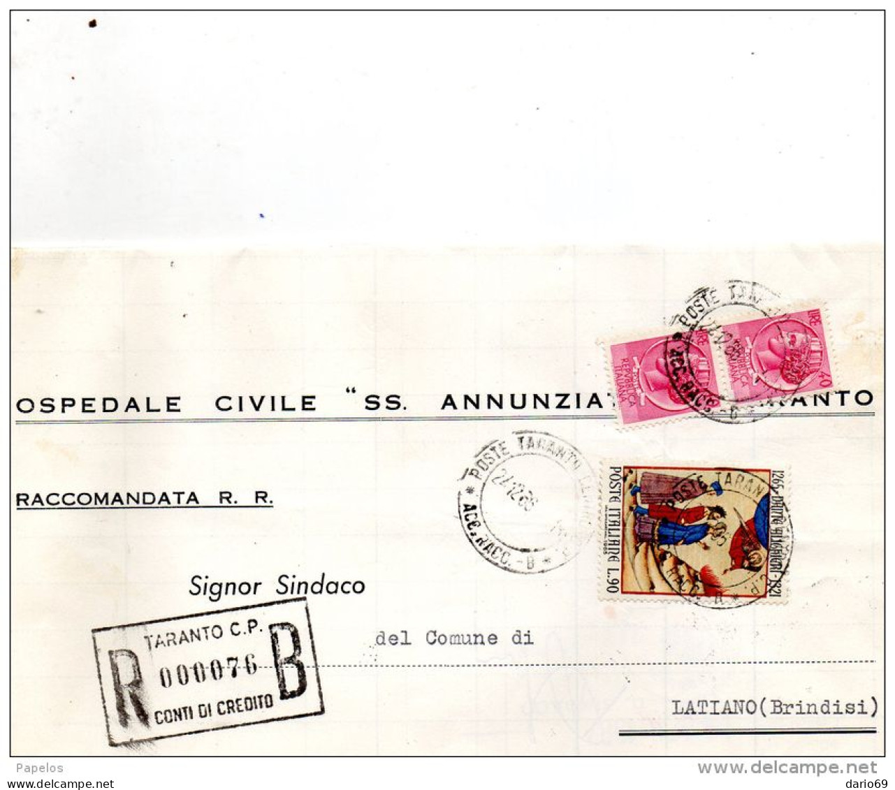 1966  LETTERA RACCOMANDATA  CON ANNULLO CONVERSANO BARI - 1961-70: Storia Postale