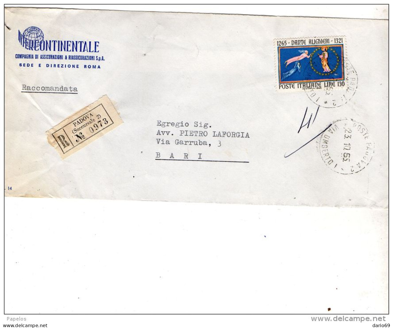 1966  LETTERA RACCOMANDATA  CON ANNULLO TARANTO - 1961-70: Storia Postale