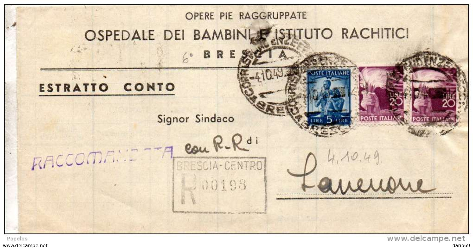 1949  LETTERA RACCOMANDATA  CON ANNULLO BRESCIA - 1946-60: Poststempel