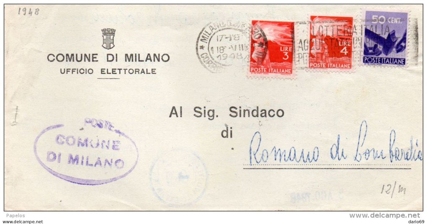 1948  LETTERA  CON ANNULLO MILANO - 1946-60: Poststempel
