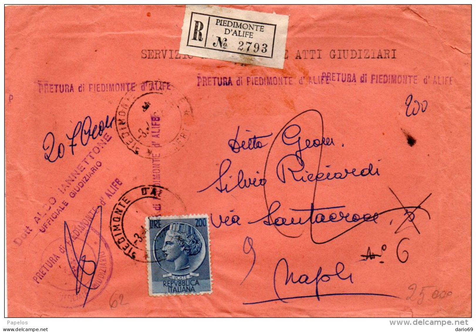 1969  LETTERA RACCOMANDATA  CON ANNULLO PIEDIMONTE D'ALIFE CASERTA - 1961-70: Storia Postale