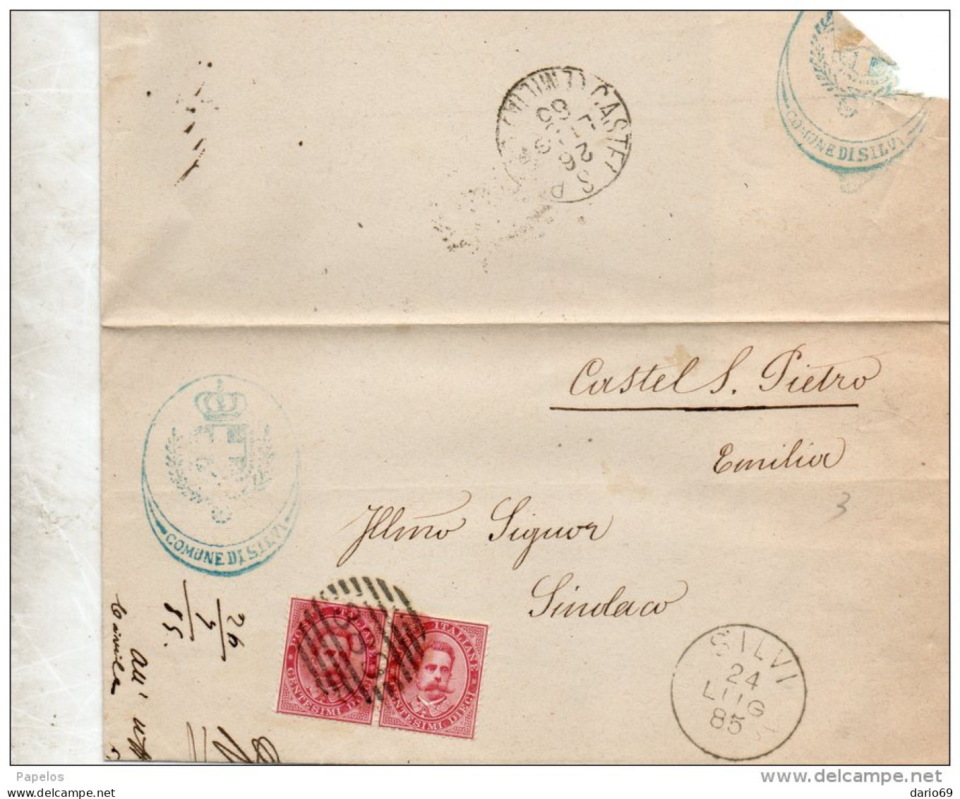 1885  LETTERA CON ANNULLO SILVI TERAMO + CASTEL S. PIETRO - Marcophilie