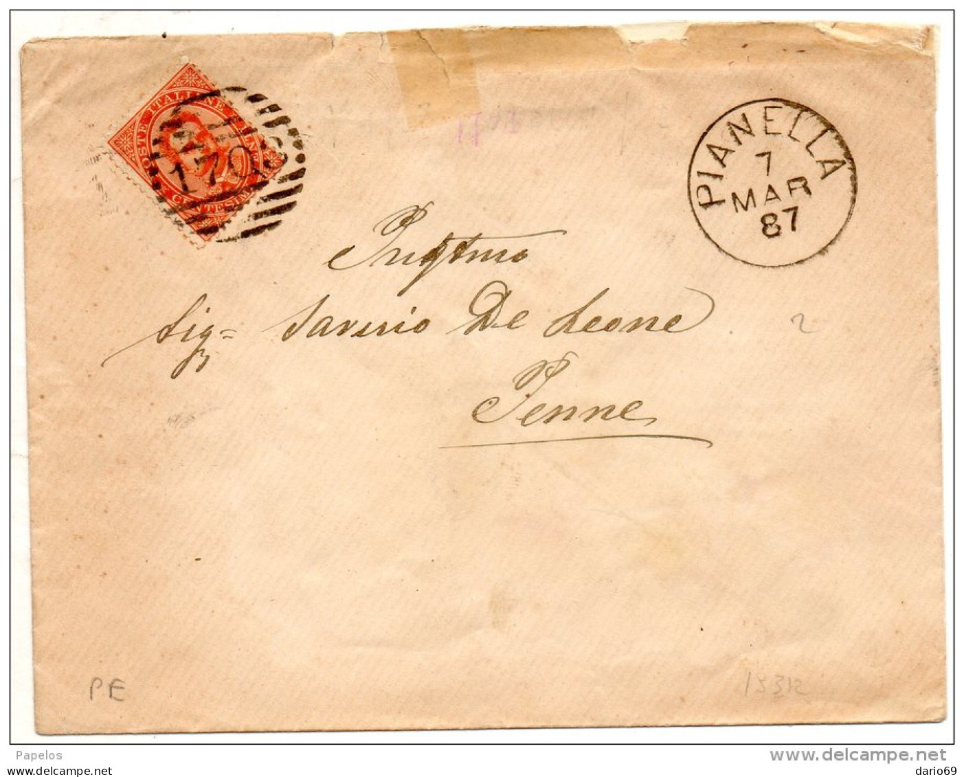 1887 LETTERA CON ANNULLO PIANELLA PESCARA - Storia Postale