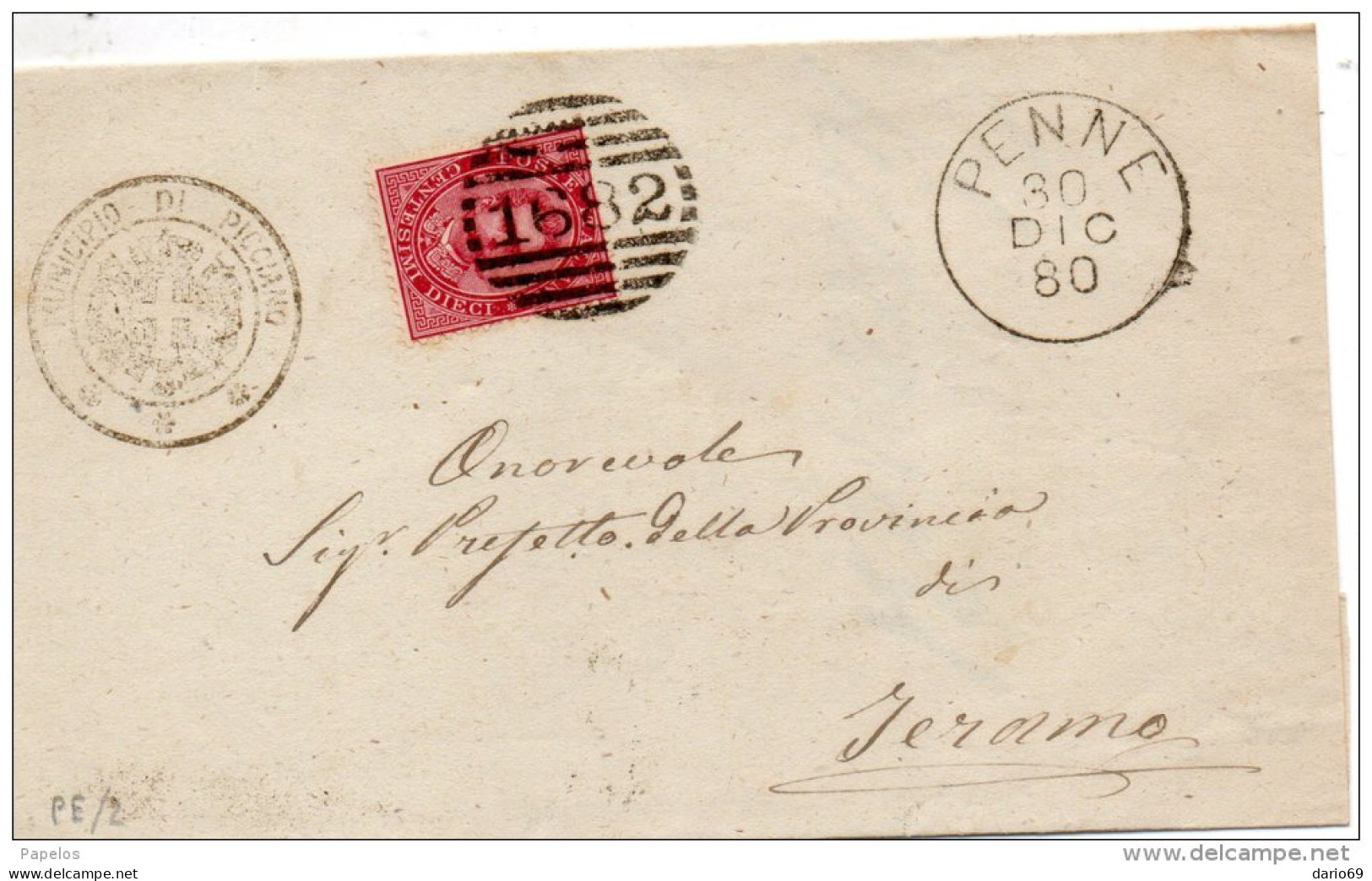 1880 LETTERA CON ANNULLO PENNE PESCARA - Marcofilía