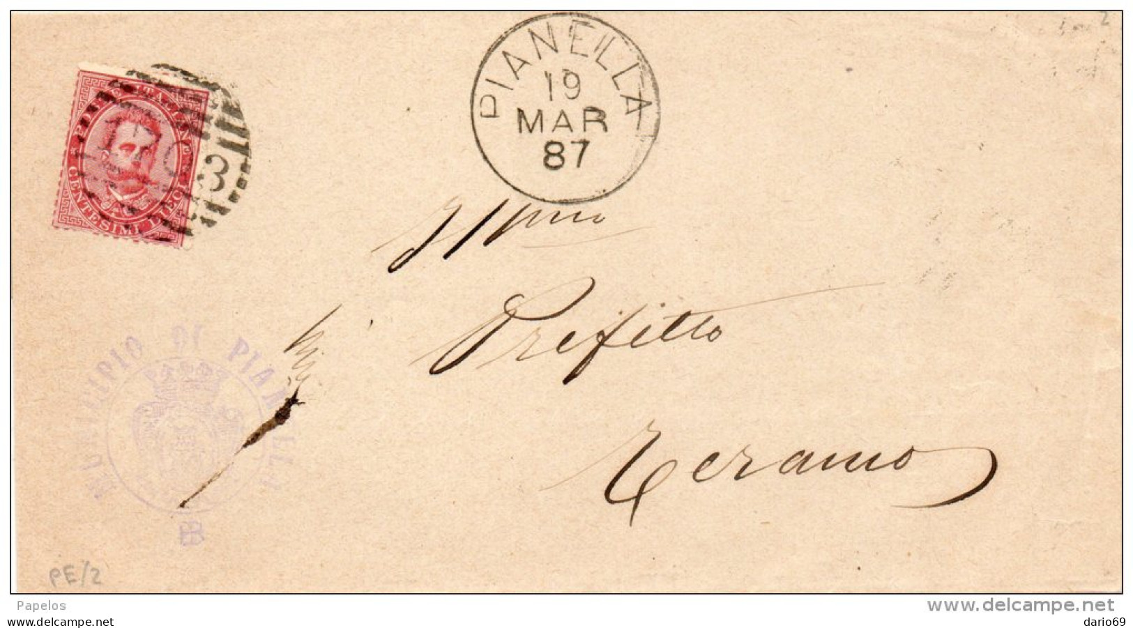 1887 LETTERA CON ANNULLO PIANELLA PESCARA - Storia Postale