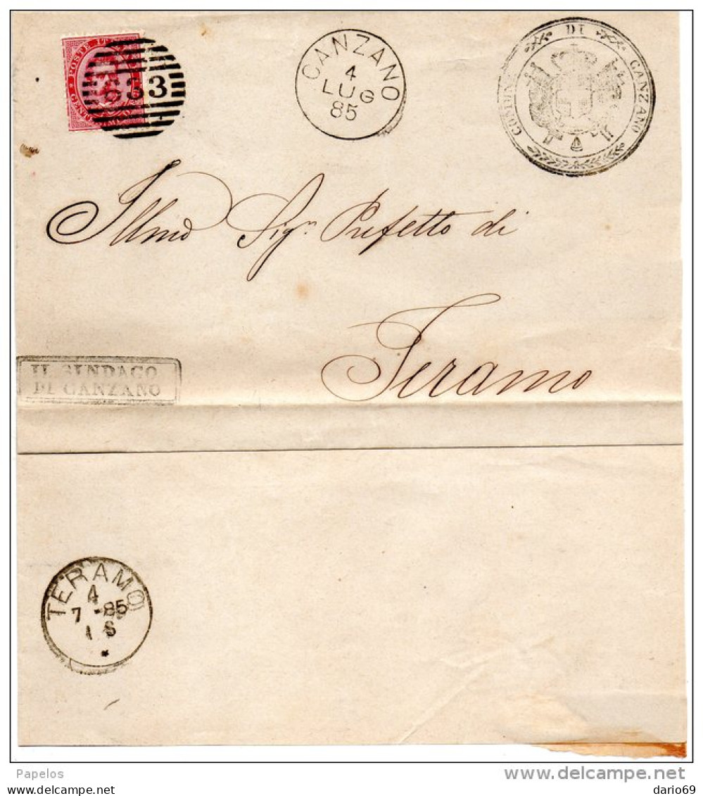 1885  LETTERA CON ANNULLO CANZANO TERAMO - Marcophilie