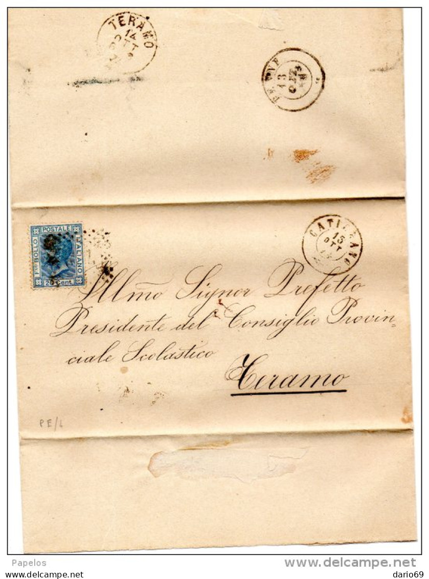 1874  LETTERA CON ANNULLO CATIGNANO PESCARA + TERAMO - Marcophilie