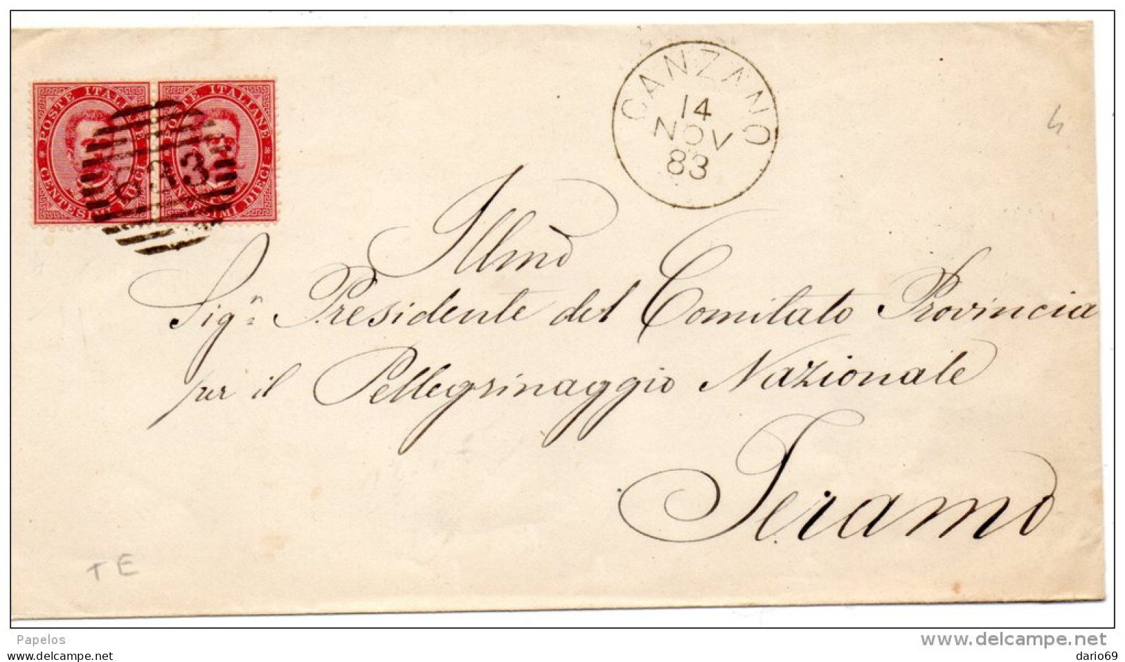 1883  LETTERA CON ANNULLO CANZANO TERAMO - Poststempel