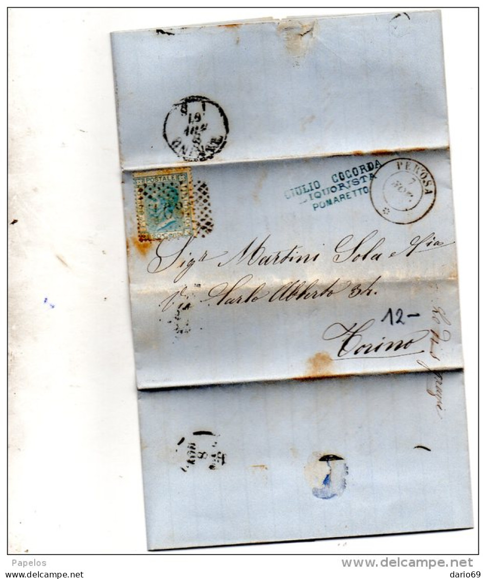 1867 LETTERA INTESTATA LIQUOROSISTA  CON ANNULLO PEROSA TORINO - Storia Postale