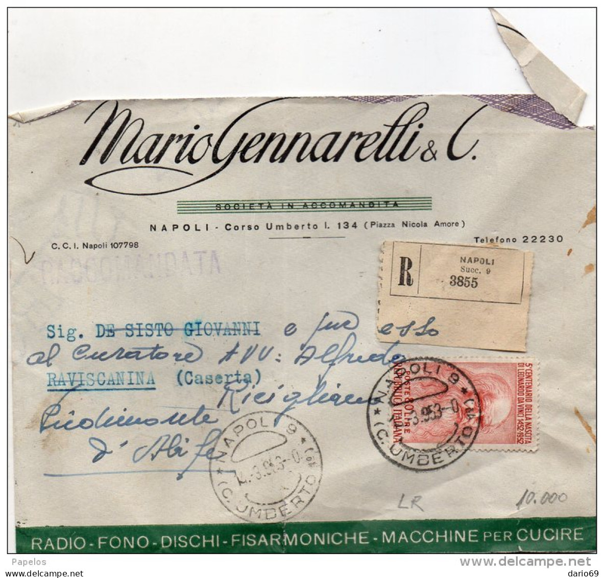 1953  LETTERA RACCOMANDATA CON ANNULLO NAPOLI - 1946-60: Marcophilie