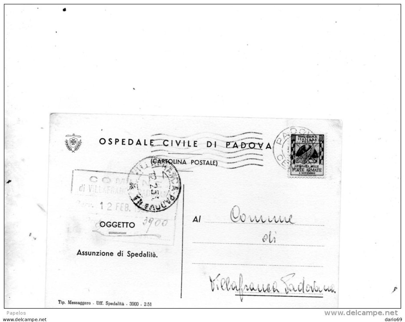 1953  CARTOLINA  CON ANNULLO PADOVA - 1946-60: Poststempel