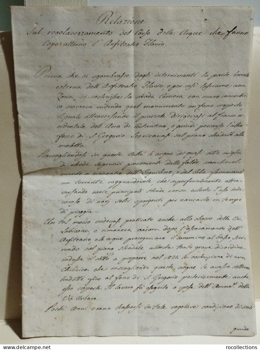 Roma 1839. Regolarizzazione Corsi D'acqua Intorno Al Colosseo. Regularization Of Waterways Around The Colosseum - Manuskripte