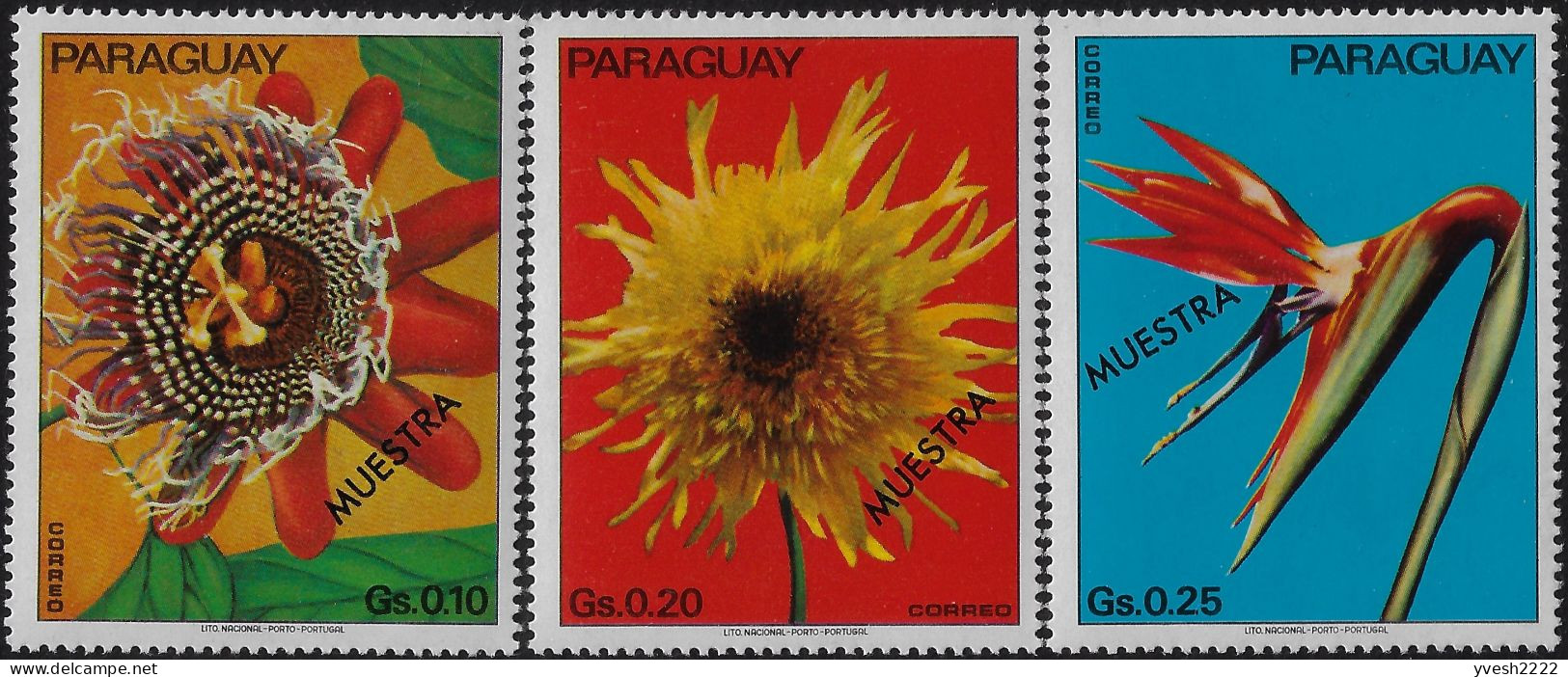 Paraguay 1974 Y&T 1346 à 1352 Surchargés MUESTRA, Spécimen. Fleurs : Passiflore, Dahlia, Oiseau De Paradis, Freesia... - Orchids