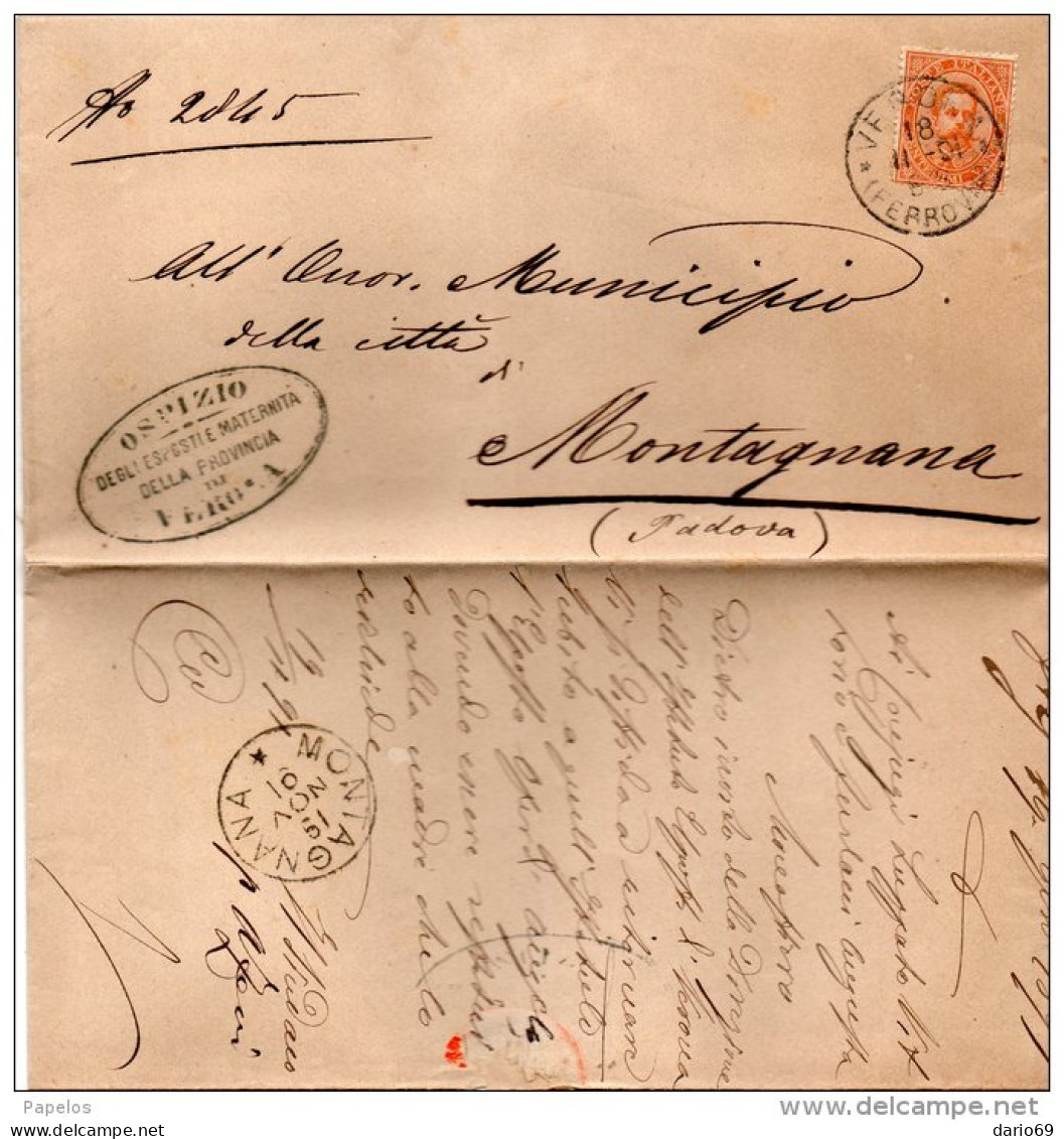 1891  LETTERA CON ANNULLO  VERONA + MONTAGNANA - Marcophilie