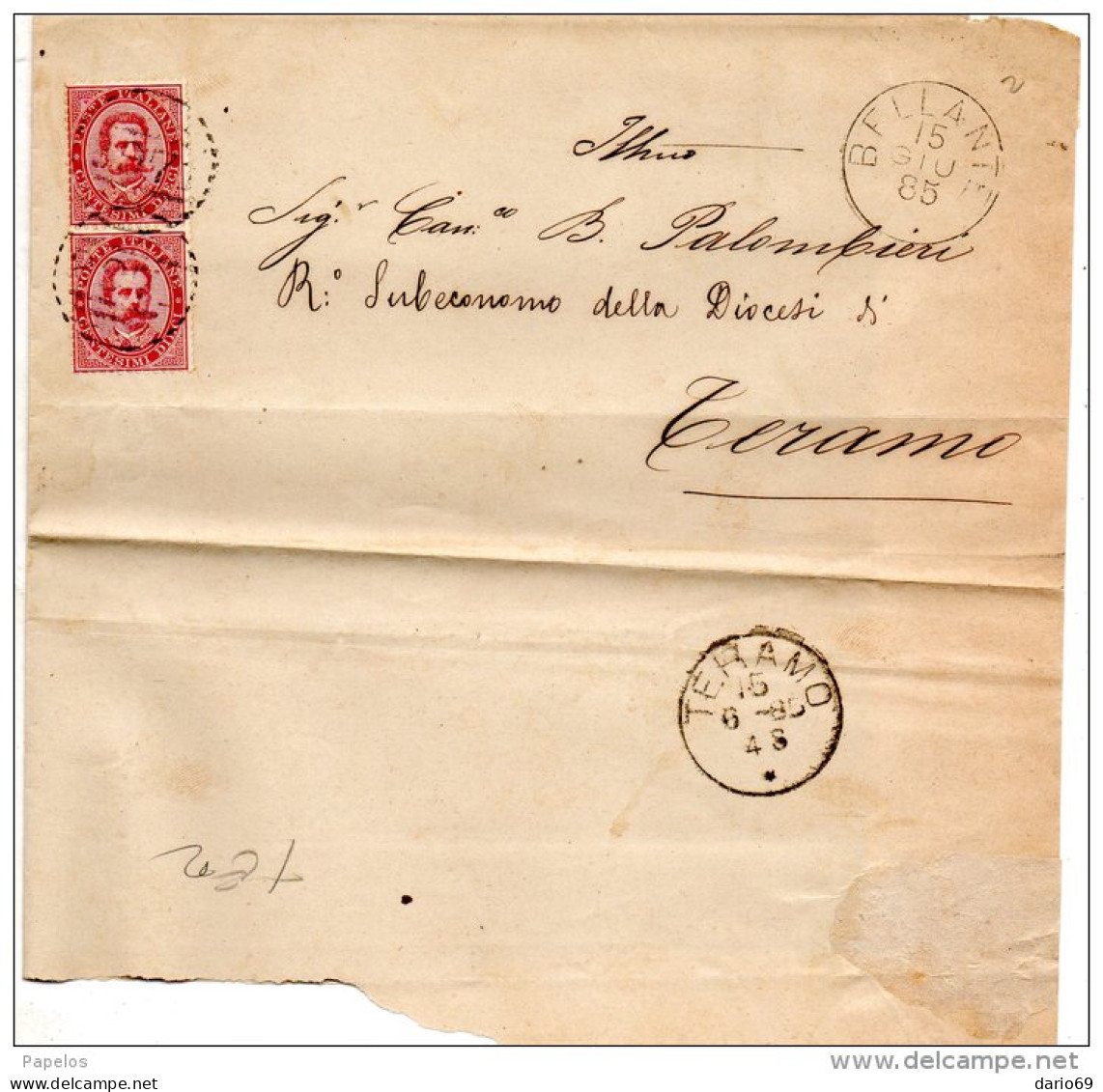 1885 LETTERA CON ANNULLO BELLANTE TERAMO - Poststempel