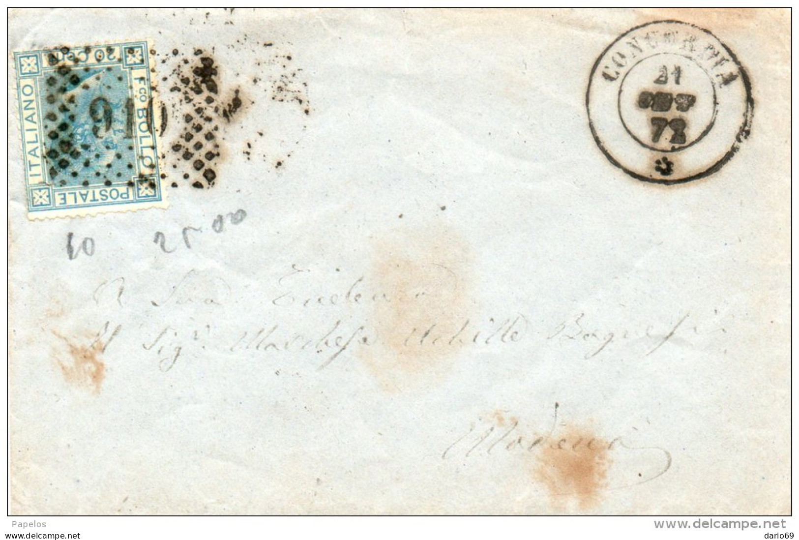 1872  LETTERA CON ANNULLO CONCORDIA MODENA - Marcofilie