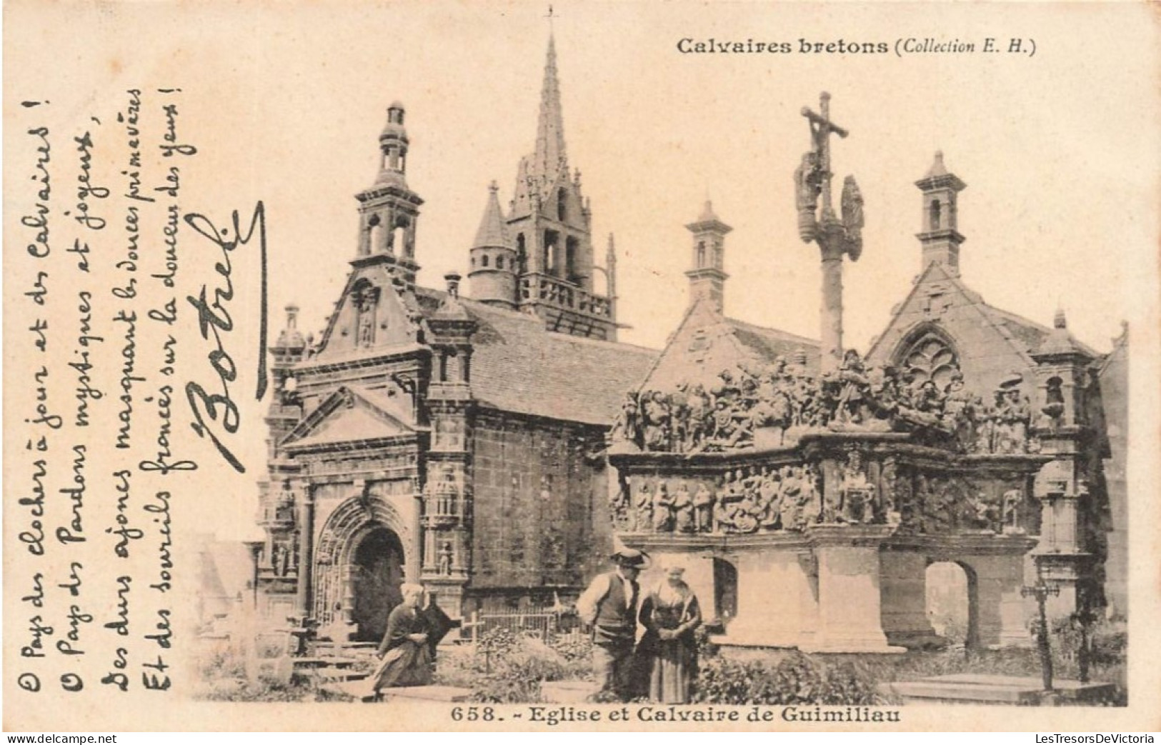 FRANCE - Calvaires Bretons (Collection E H) - Vue Sur L'église Et Calvaire De Guimiliau - Animé - Carte Postale Ancienne - Guimiliau