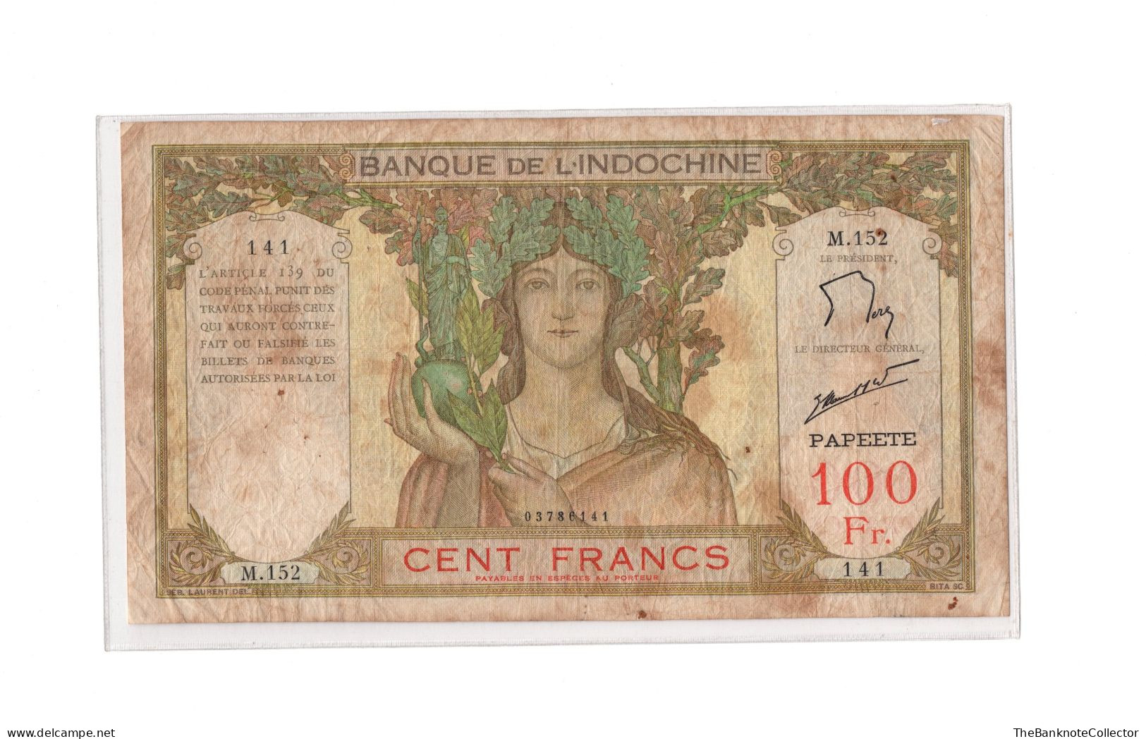 French Indochina Tahiti 100 Francs ND 1939 -1965 P-14 VF Foxing Multiple Pinholes - Sonstige – Asien