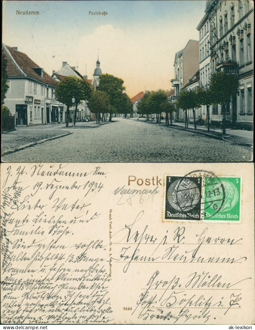 Postcard Neudamm (Neumark) Dębno Poststraße Myśliborski (Kreis Soldin)  1934 - Pommern