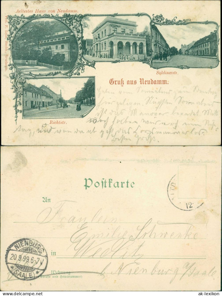 Postcard Neudamm (Neumark) Dębno   Richtstraße Myśliborski (Kreis Soldin)  1899 - Pommern