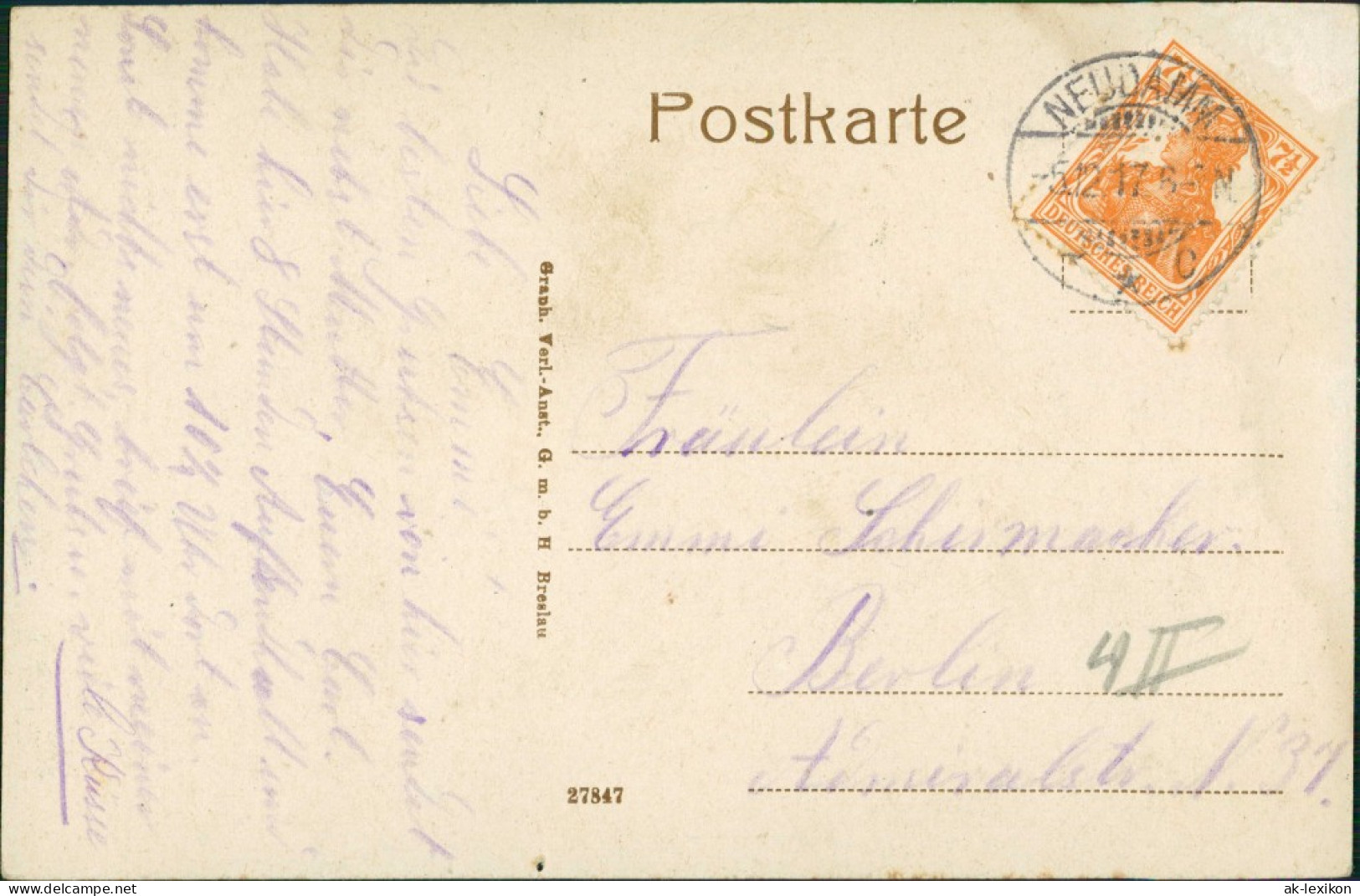 Postcard Neudamm (Neumark) Dębno Wilhelmstraße Myśliborski (Kreis Soldin)  1917 - Pommern