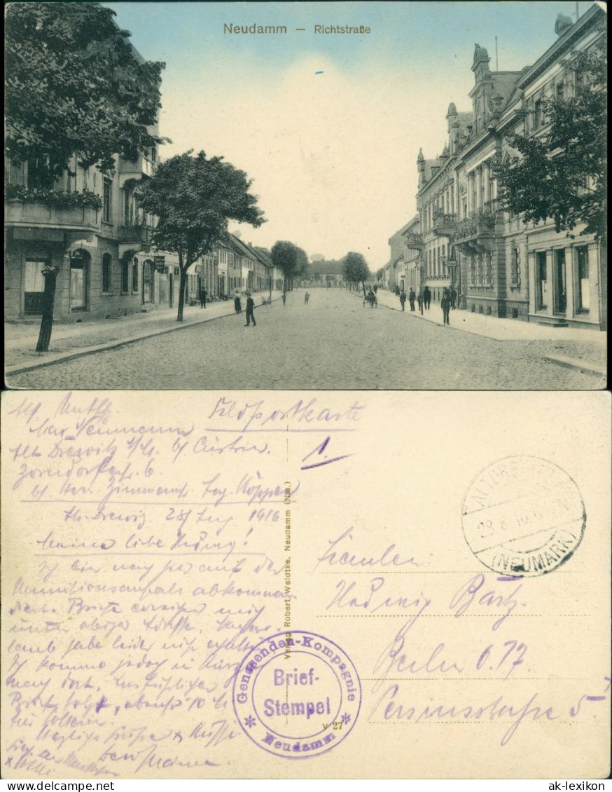 Postcard Neudamm (Neumark) Dębno Richtstraße Myśliborski (Kreis Soldin) 1918 - Pommern