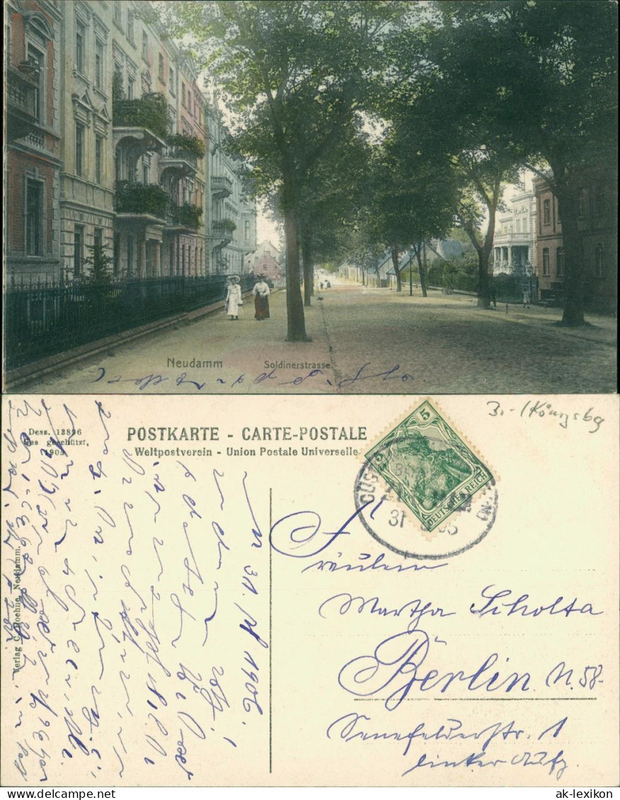 Postcard Neudamm (Neumark) Dębno Soldiner Straße Myśliborski (Kr Soldin)  1911 - Pommern