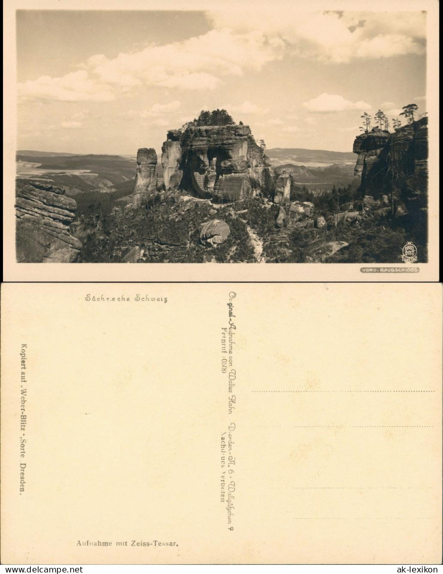 Ansichtskarte Schmilka Frienstein (Vorderes Raubschloss) 1928 Walter Hahn:2072 - Schmilka