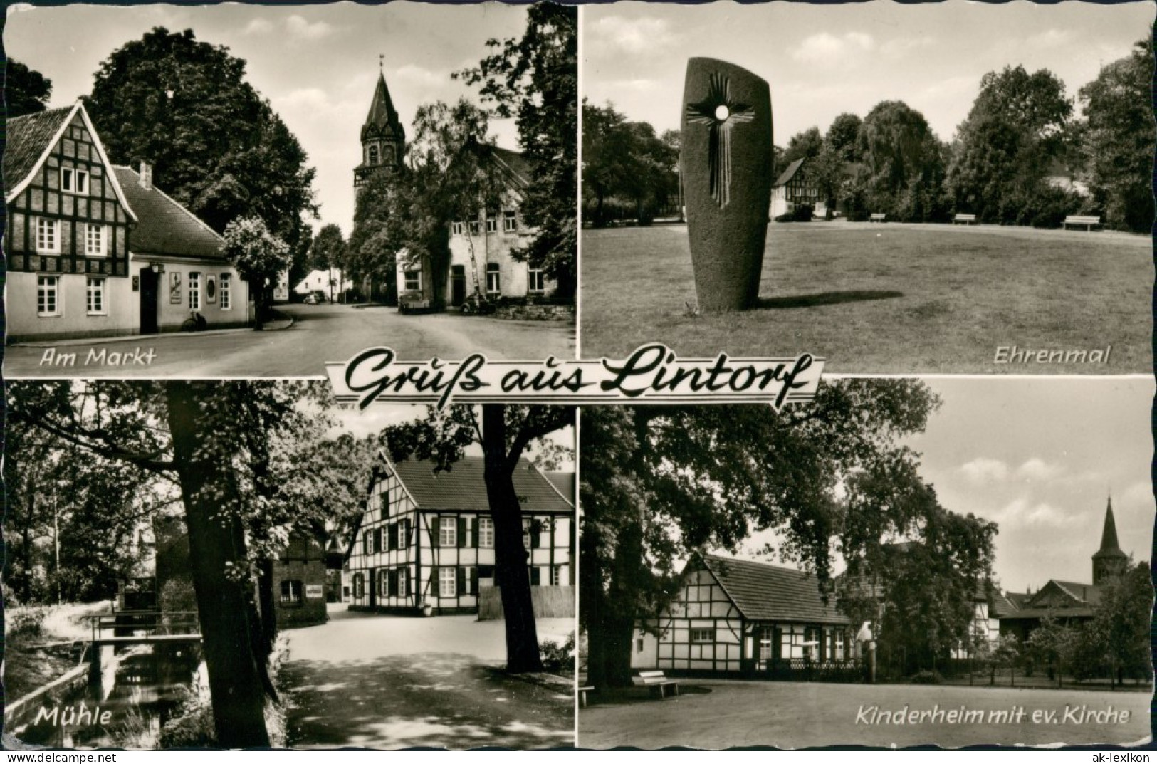 Lintorf-Ratingen Mühle, Markt, Ehrenmal, Kinderheim Ev. Kirche 1966 Stempel - Ratingen